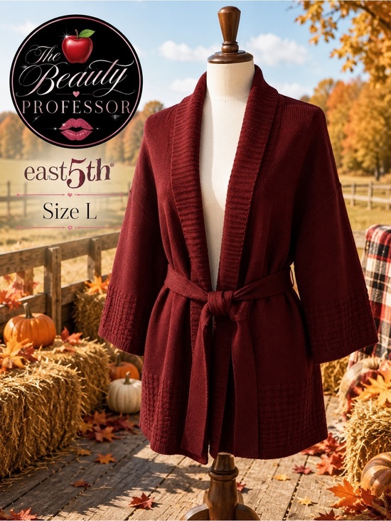 East 5th Sweaters - 💕 East 5th Size L Deep Rust Belted Cardigan Shawl Collar Fall Textured Knit